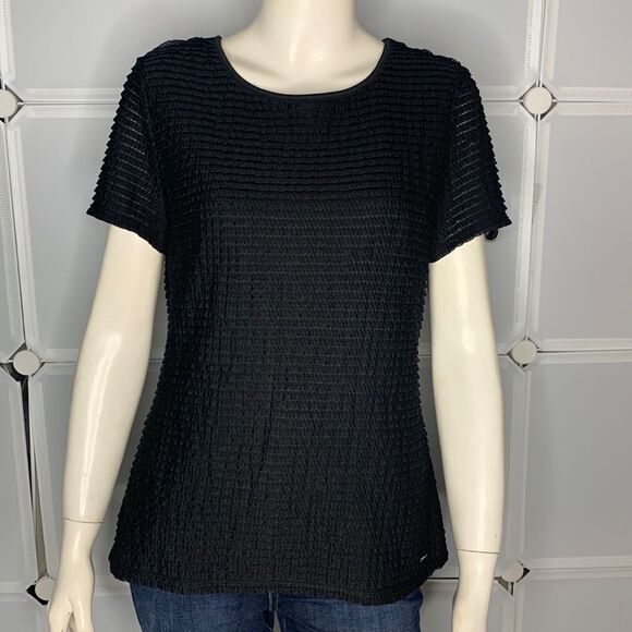 CALVIN KLEIN Black Textured Striped Shirt Size Medium - Picture 1 of 11